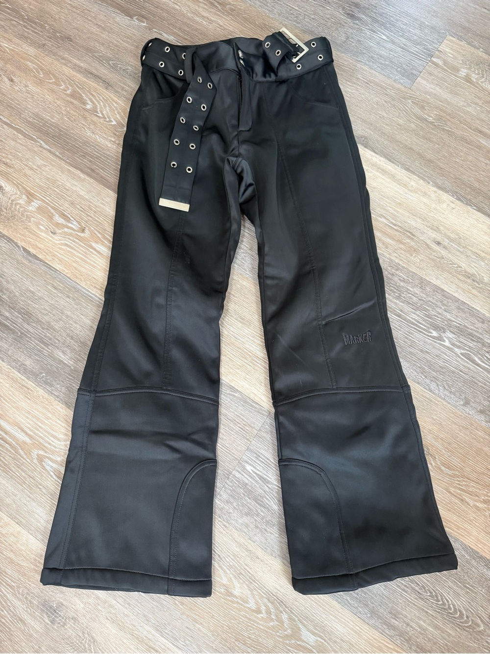Marker Black Wide-Leg Flared Ski Pants with Grommet Belt